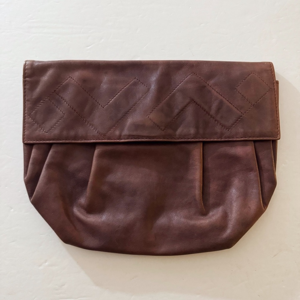 Saks Fifth Avenue Vintage Brown Leather Clutch Purse